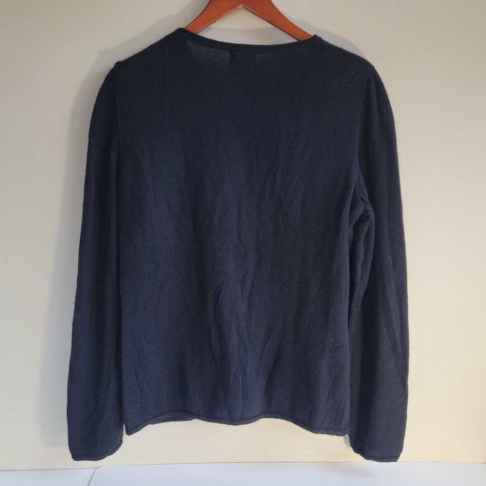LLBean 100% Cashmere Zip Up Cardigan Crew Neck Sweater Black Womens Medium - Picture 2 of 6